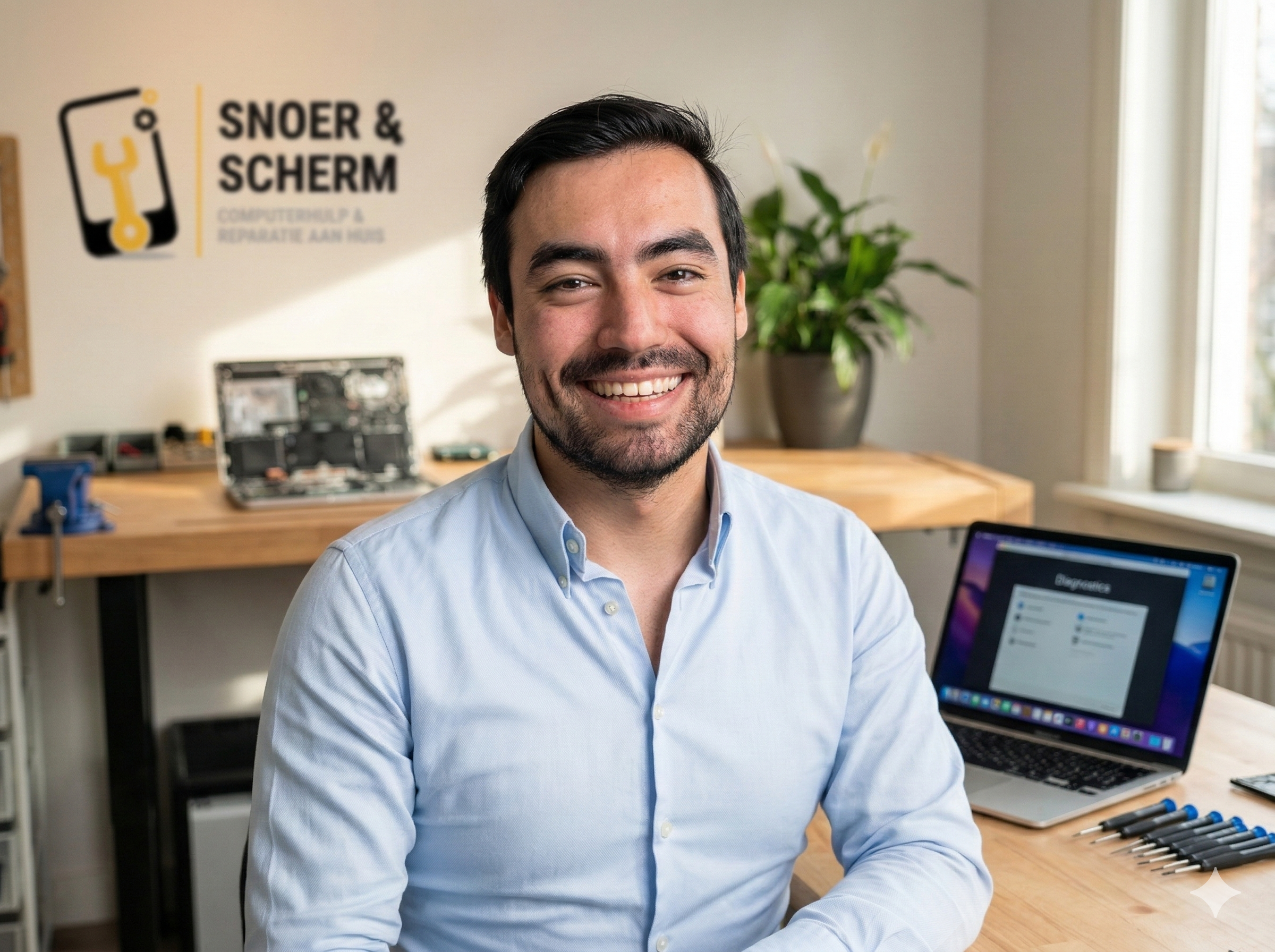 Maurits helpt met de laptop